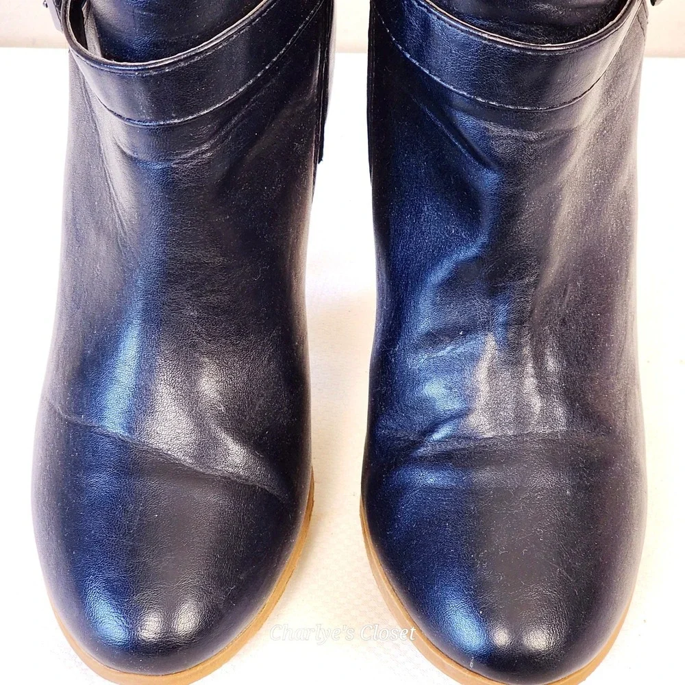 Casual Ankle Boots 8 Black Block Heel Buckle Rustic Boho Biker Mountain‎